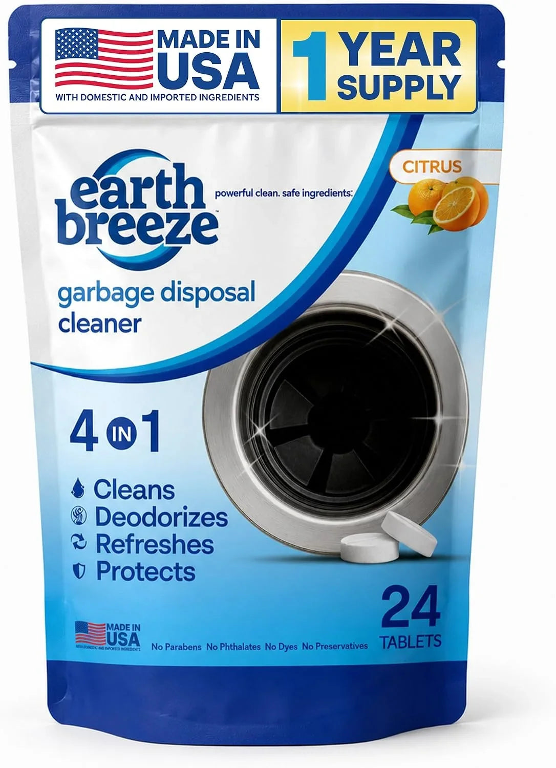 Earth Breeze Garbage Disposal Cleaner Tablets 4-in-1 Citrus Scented Main image