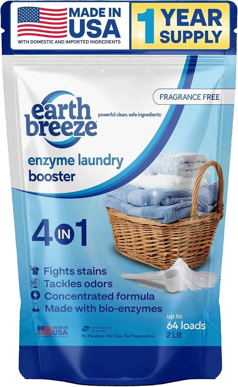 Earth Breeze Enzyme Laundry Booster Powder 2lbs (64 Loads)